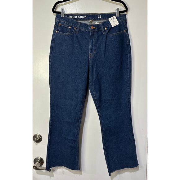 J. Crew 9" Billie Demi Boot Crop Jeans Frayed Hem Plus Size 32 NWT Dark Denim - Picture 1 of 14